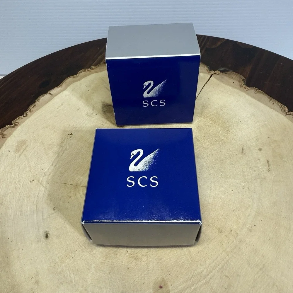 Swarovski SCS Crystal Paperweight Blue Swan Logo Faceted 2
